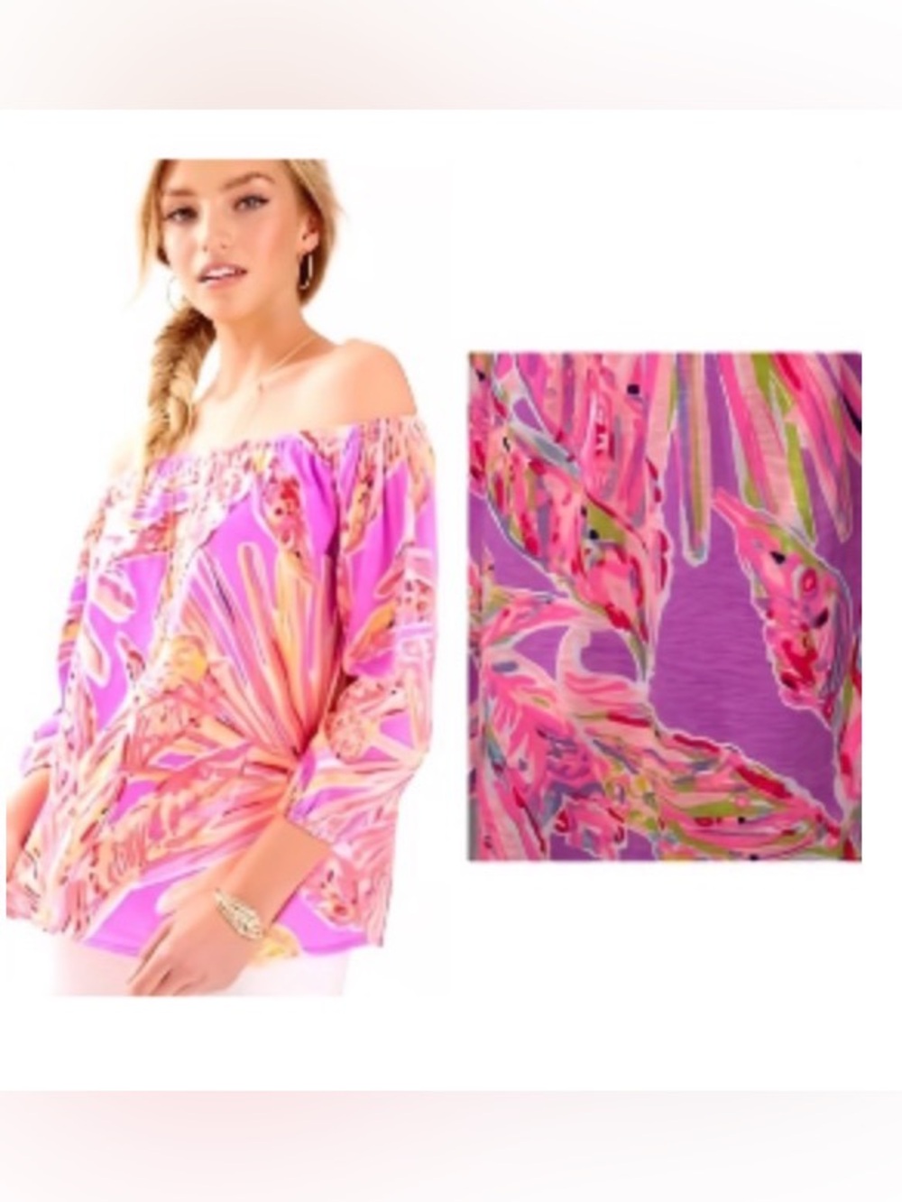 Lilly Pulitzer Enna knit Off the shoulder Top Amethyst Sunseekers (XS) Ptp 18"